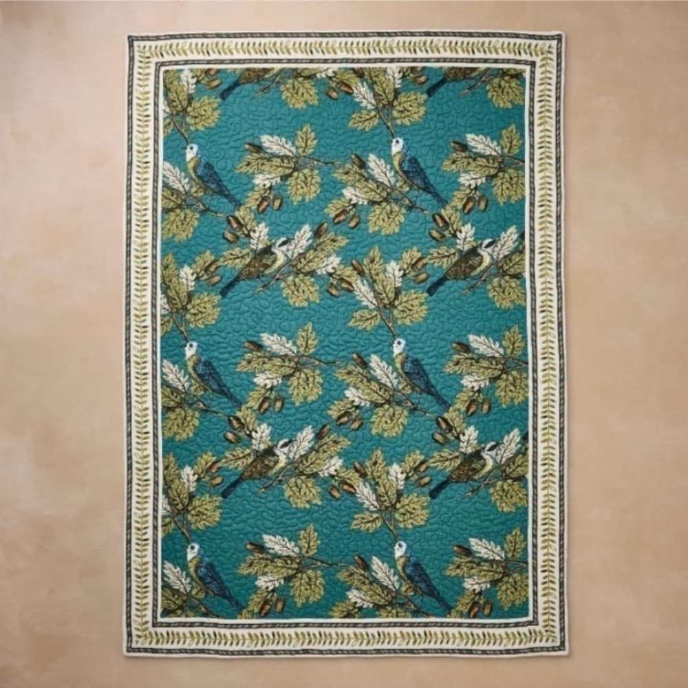 John Derian Quilted throw- birds and acorns